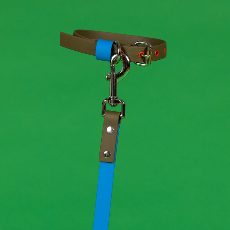 TWO TONE WATERPROOF COLLAR - OLIVE & BLUE