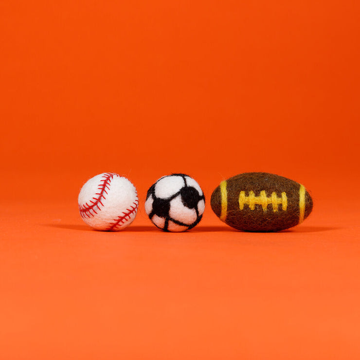 FELTED WOOL SPORTS BALLS  SET OF 3
